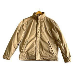 Polo Ralph Lauren Khaki Tan Quilted Jacket With Embroidered Logo Full Zip & Snap